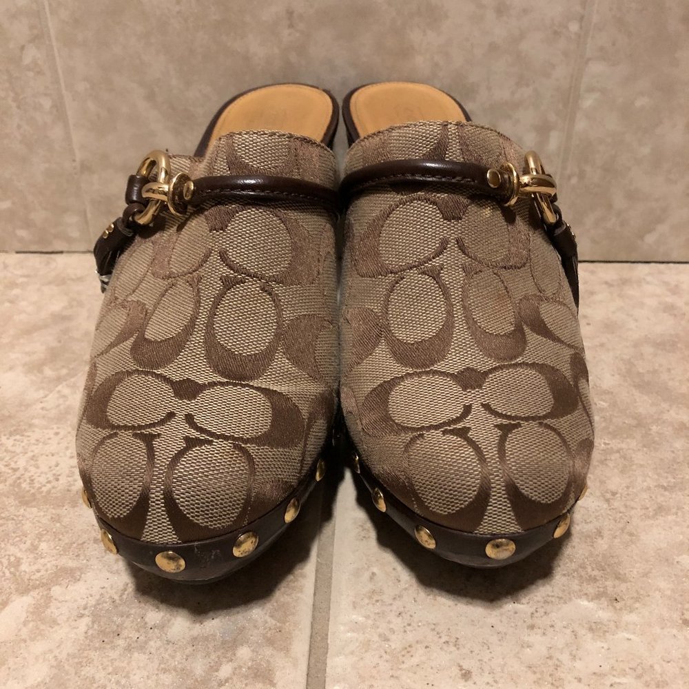 COACH SHASHA MONOGRAMMED PLATFORM HEELED MULES 8.5 - Picture 6 of 15